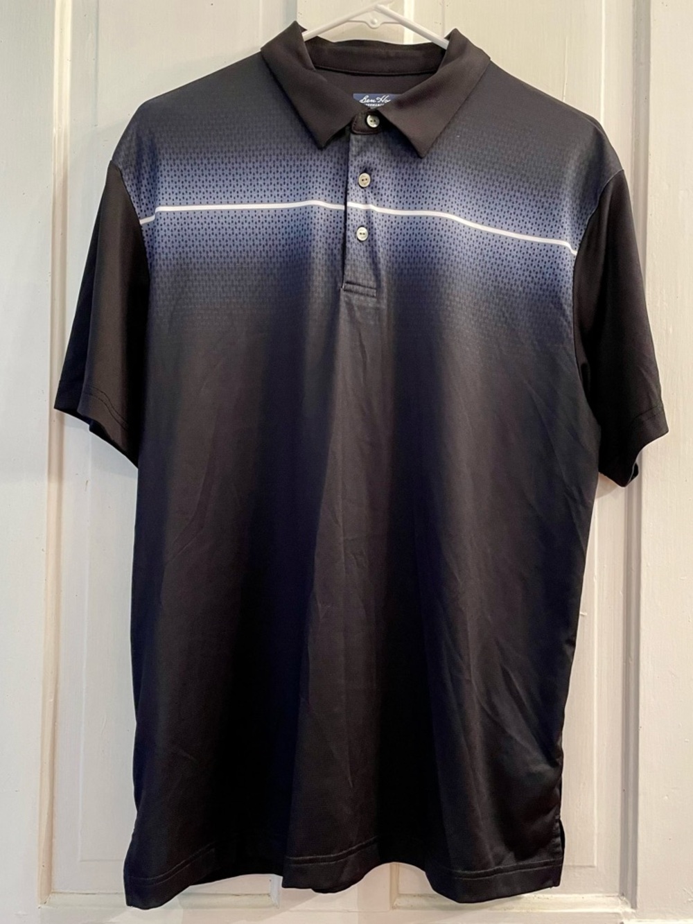 Ben Hogan Performance Black Gradient with White Stripe Polo Shirt - Men’s Medium